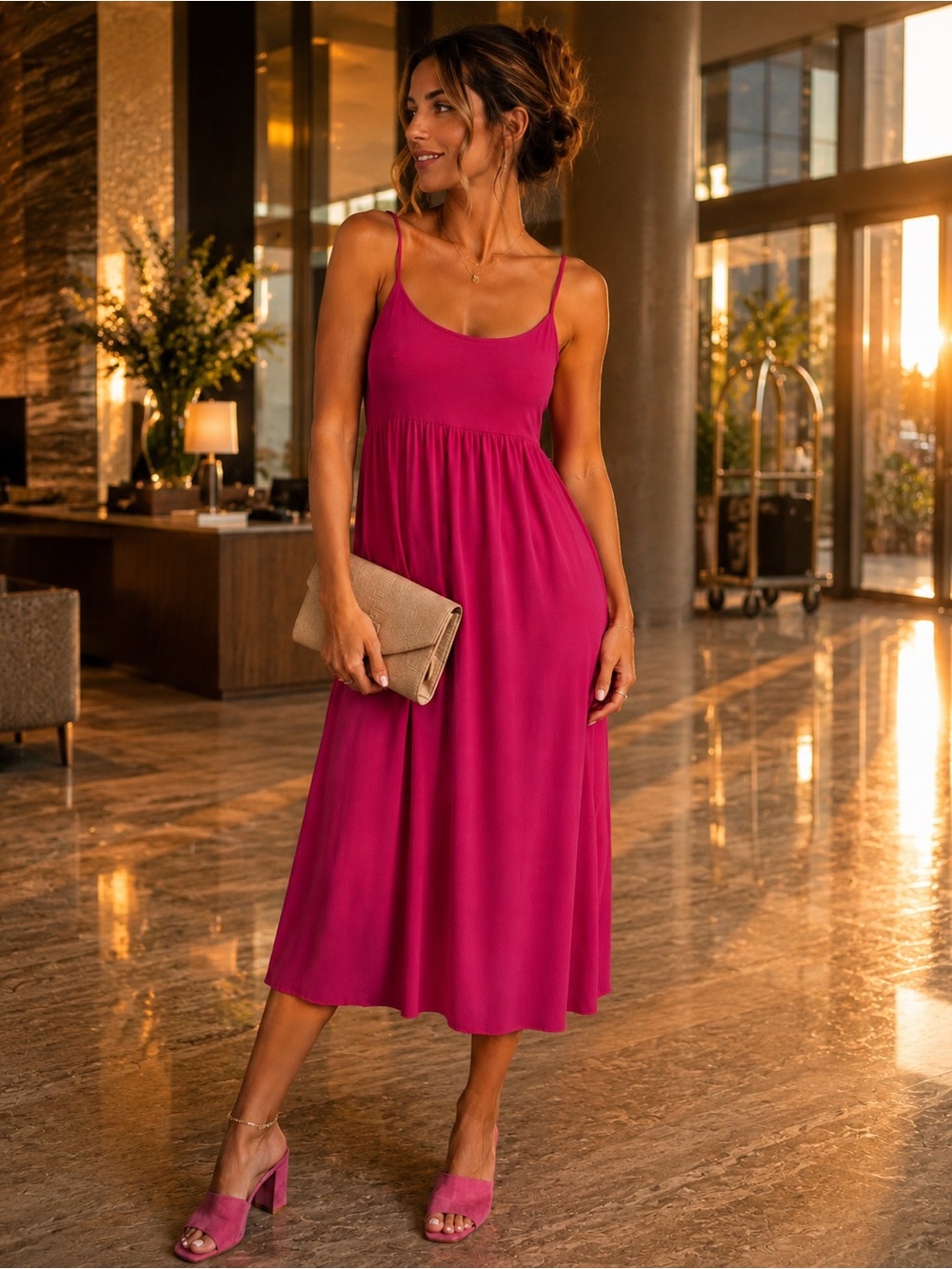 NWT Old Navy Pink Empire Waist Midi Dress